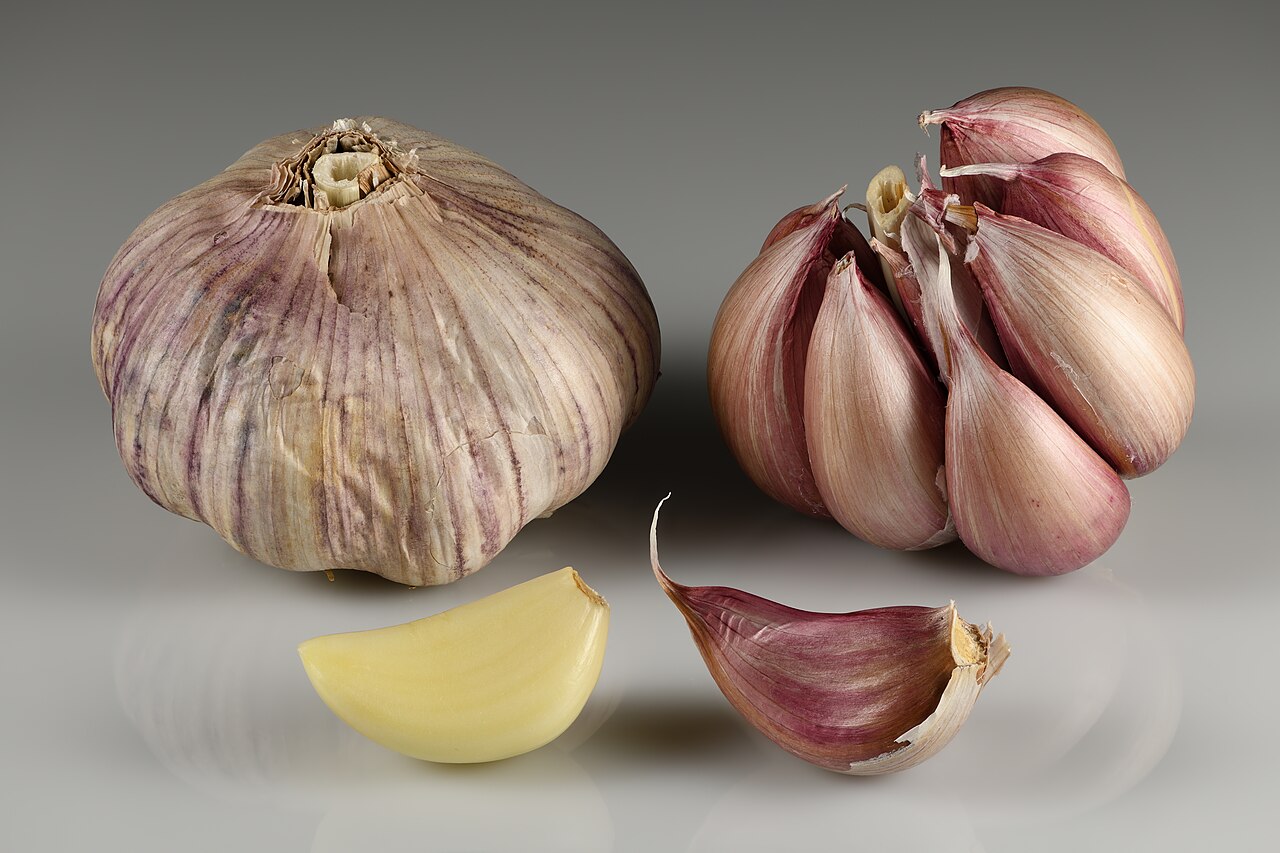 Cabeza de ajo y dientes de ajo sueltos